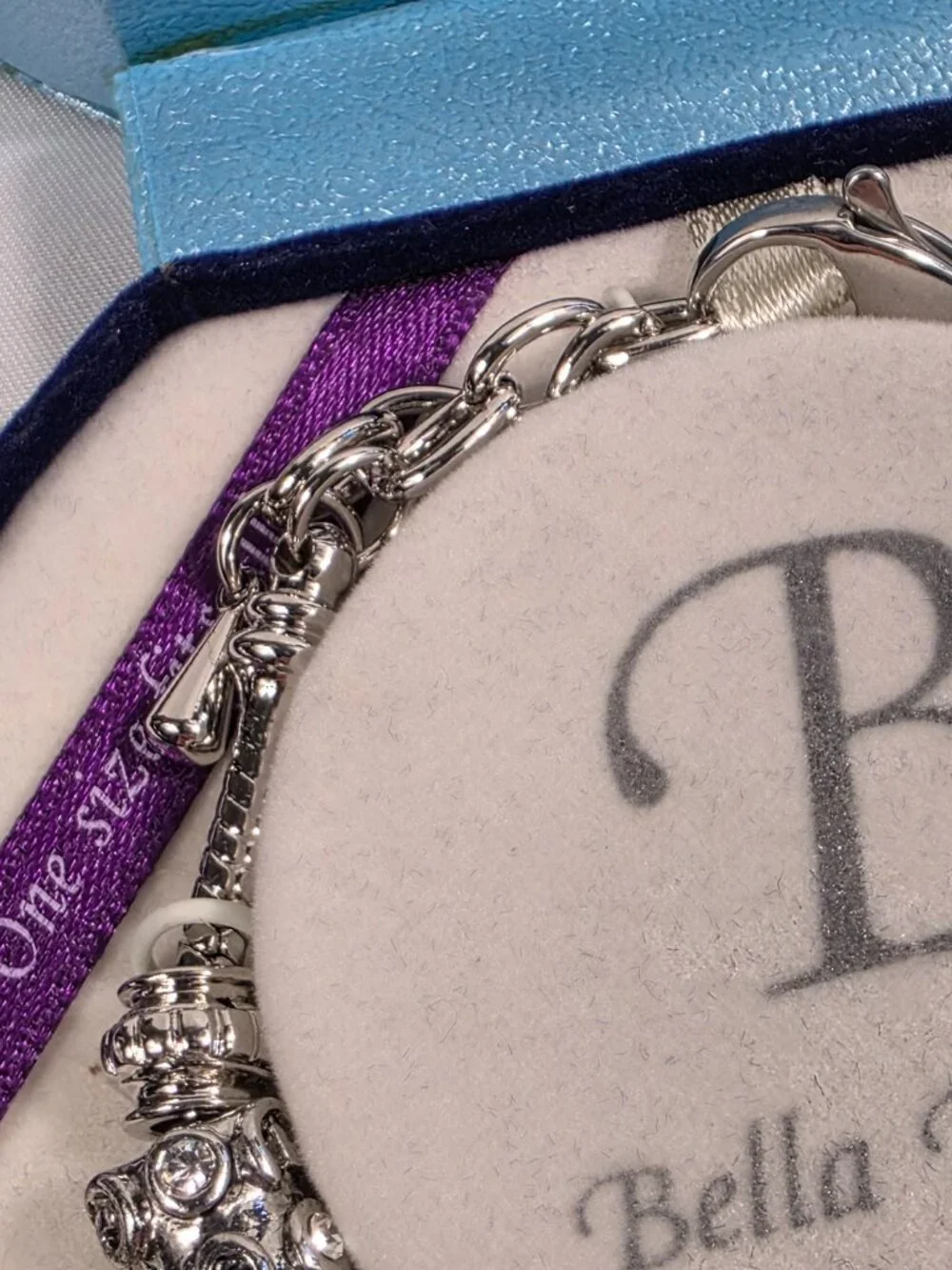 Bella Perlina Silver-Tone Charm Bracelet White Pearl Beads Crystal Accents NEW